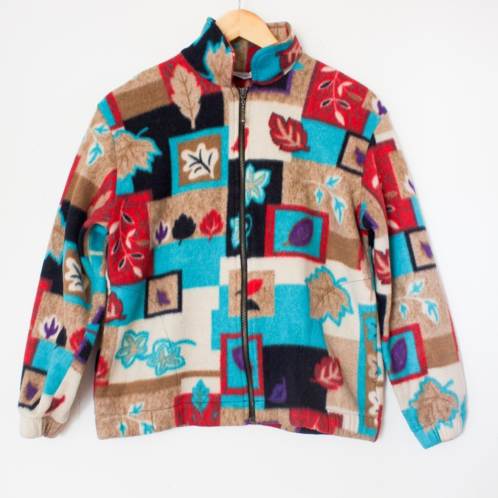 Cabin Creek | Vintage 90's Autumn Leaf Novelty Zip Up Jacket | SIze Small Petite
